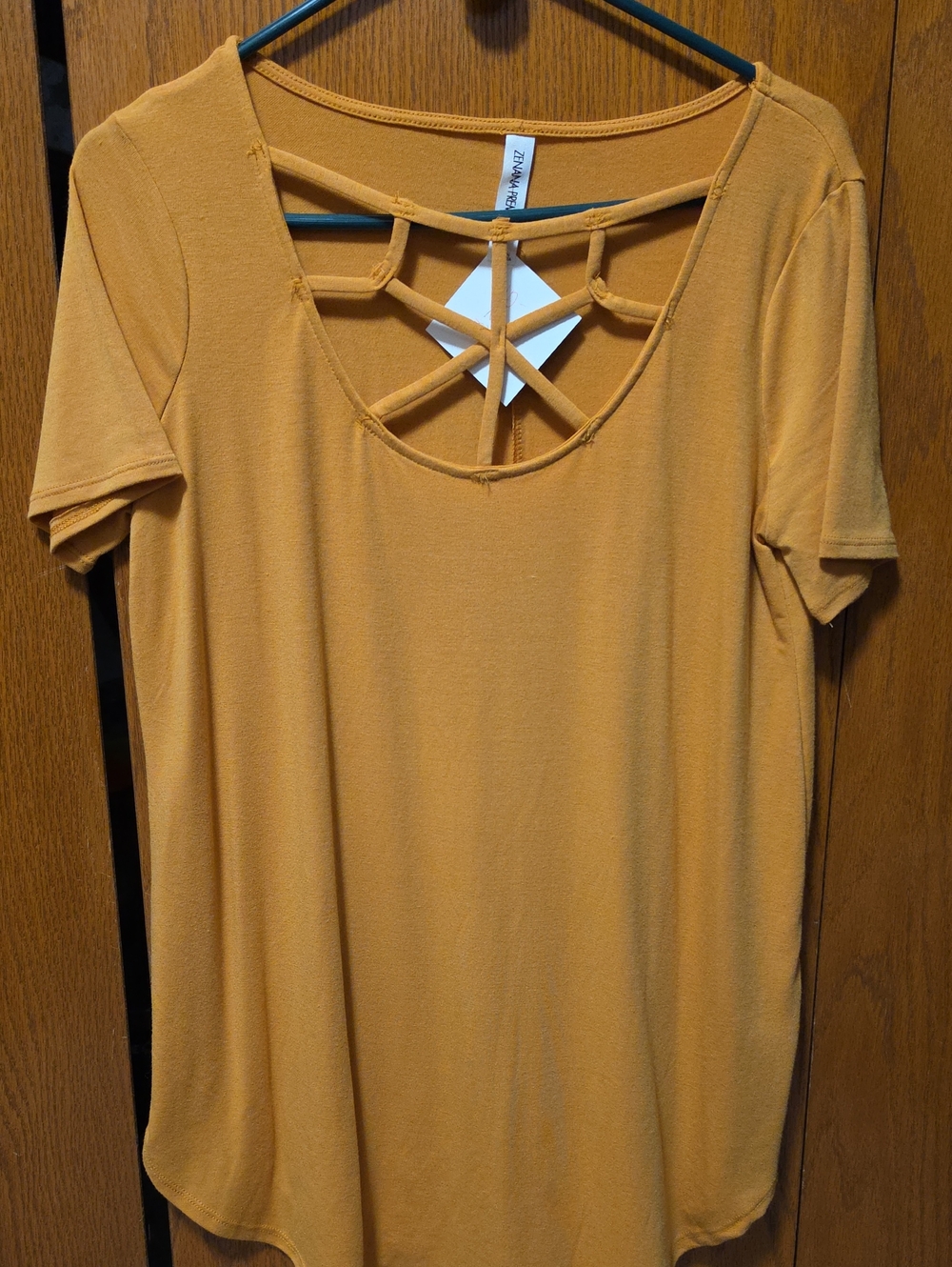 Zenana Mustard Short Sleeve Tee with Strappy Back